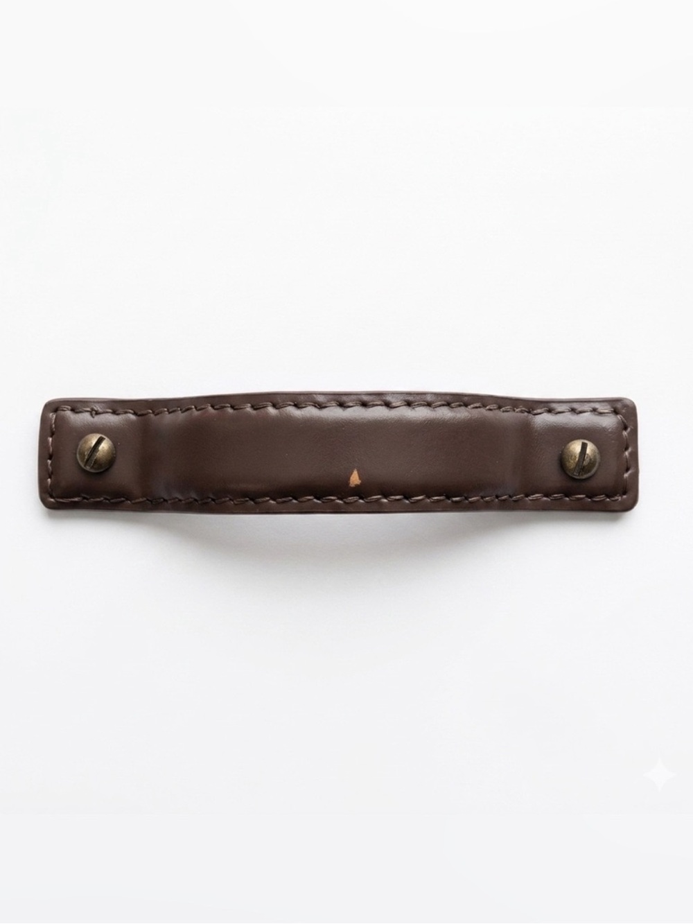 Anthropologie Brown Leather Saddle Stitch Handle Pull Brass Hardware Rustic Boho